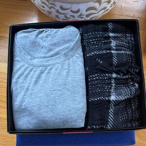 Perry Ellis Gray Tee and Black Plaid Lounge Pants